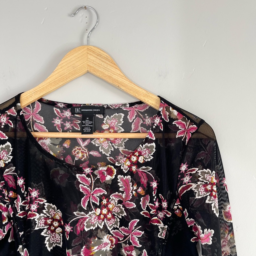 INC International Concepts | Black Long Sleeve Sheer Shirt